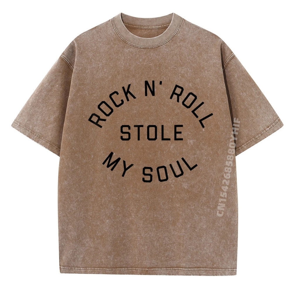 

Vintage Rock N'roll Stole My Soul Christmas Tops & Tees Cute Comfortable Premium Cotton Retro Washed Tee Shirt Youth T-shirts