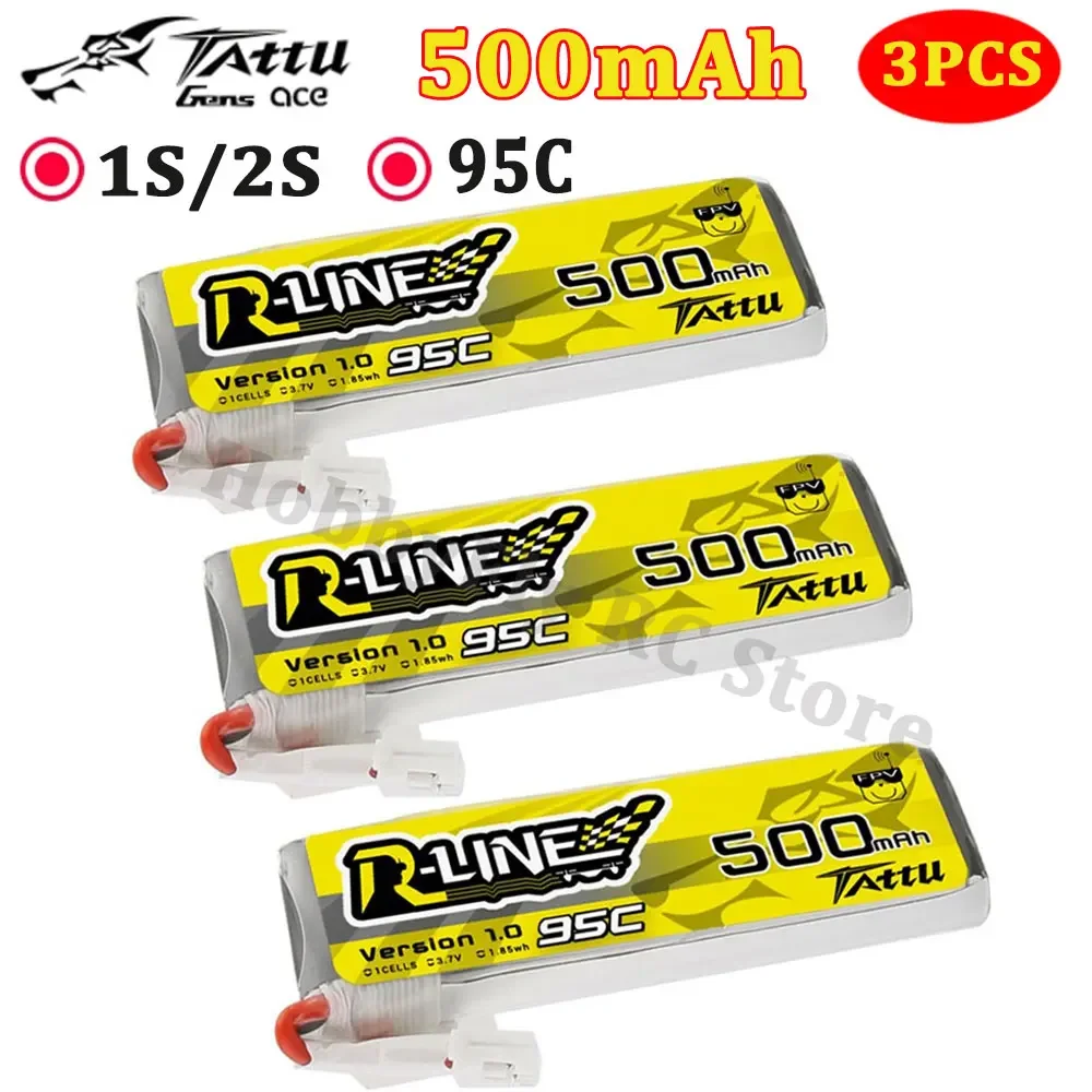 Gens Ace Tattu R-Line 1.0 LiPo Rechargeable Battery 500mAh 95C 1S 2S1P With PH2.0/XT30 Plug for RC FPV Racing Drone Quadcopter