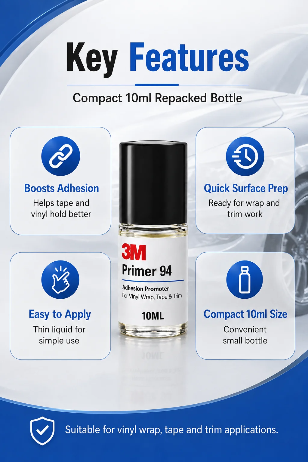 Original 3M Primer 94 Haftvermittler 10ml Nachfüllpackung Starke Haftung für Auto-Folierung Kunststoff- und Metalloberflächen – Detail 2