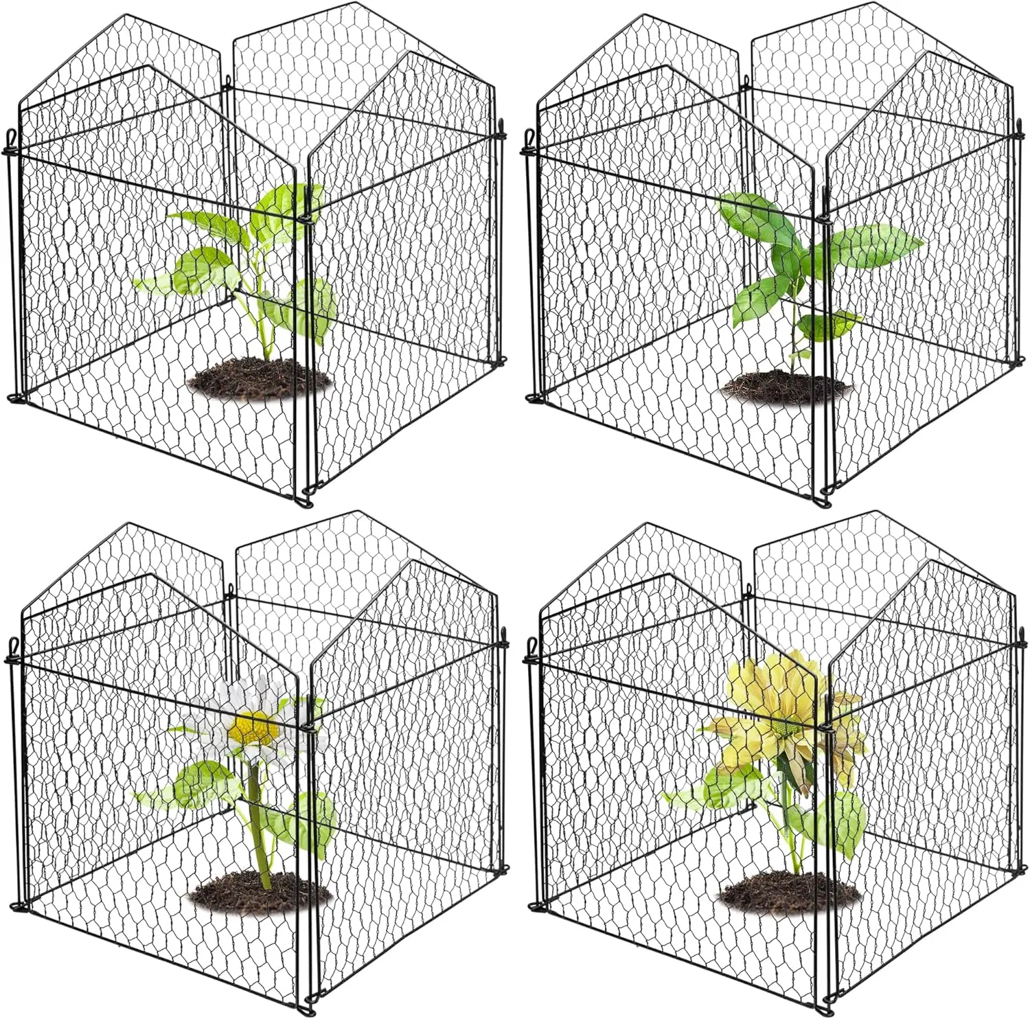 

4 Packs Chicken Wire Cloche Plant Protectors from Animals Garden Plant Cage Protector - Wire Plant Protectors to Keep Ani