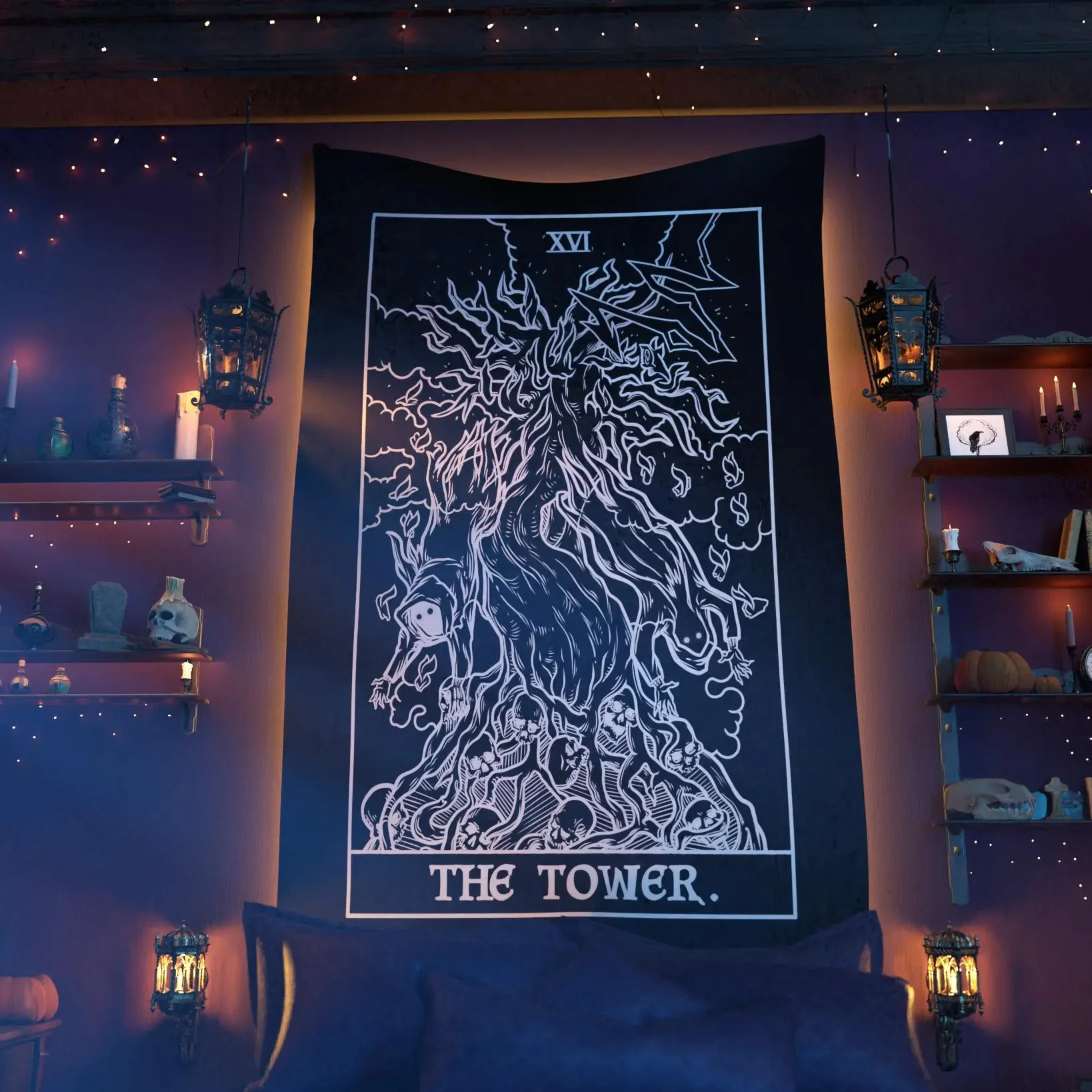 VIKAMA Tarot Card Lover Tapestry Dark Gothic Wall Decoration Living Room Meditation Room Mystery Theme Party Room Decoration