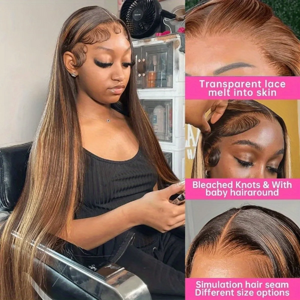 Ombre Lace Front Perücke aus Echthaar, 13x4 HD, 30 Zoll, 4/27 gefärbt, glatt, Highlight-Perücke aus Echthaar, 200% Dichte, Honigblond, Lace-Front
