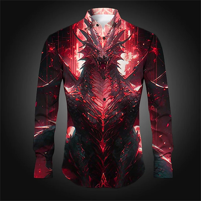 2026年メンズファッション長袖シャツ秋新作イーグルプリントラペルシャツメンズアウトドアカジュアルストリート撮影旅行シャツ