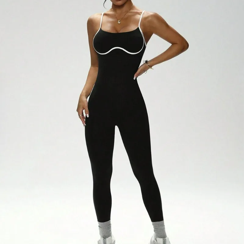 

Color blocking camisole jumpsuit, shock-absorbing yoga suit, hollowed out waist, sexy jumpsuit, quick drying sports clothes