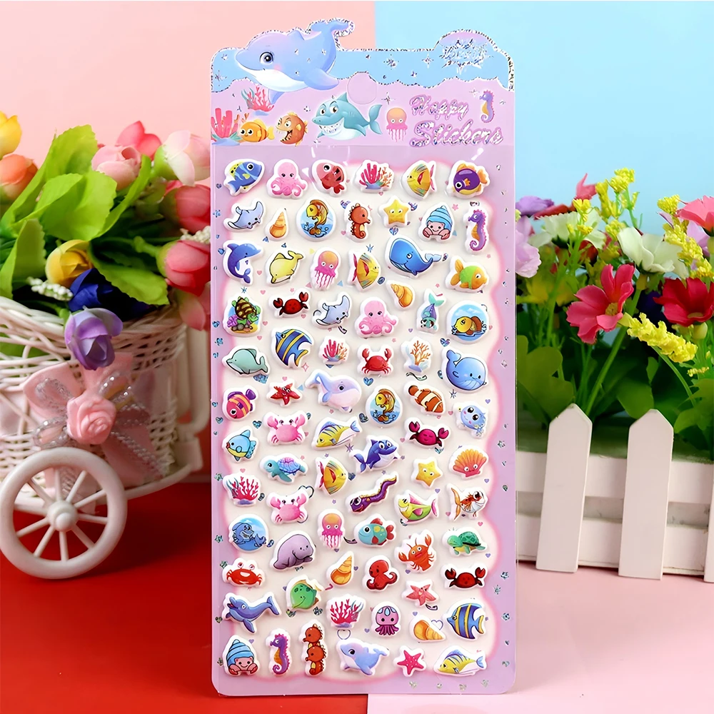 4pcs Cute Cartoon Marine Animals Fish Bubble Stickers Decal DIY Diary Laptop Phone Case Diary Suitcase Fridge Decoration Sticker