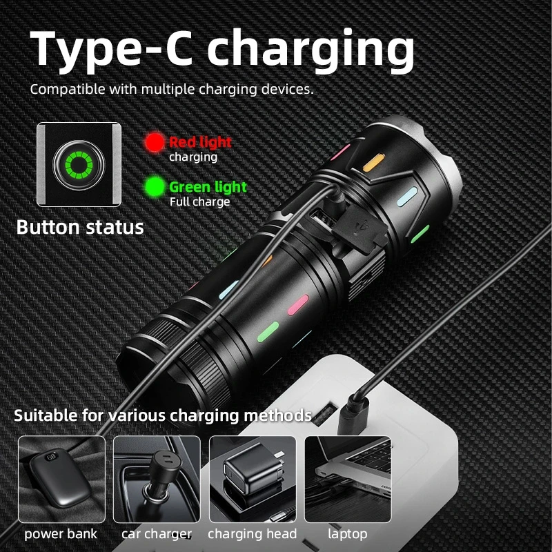 High Power LED Flashlight Powerful Long Range Torch With 9600mAh Battery USB Rechargeable Lamp For Outdoor Strong Light Lantern