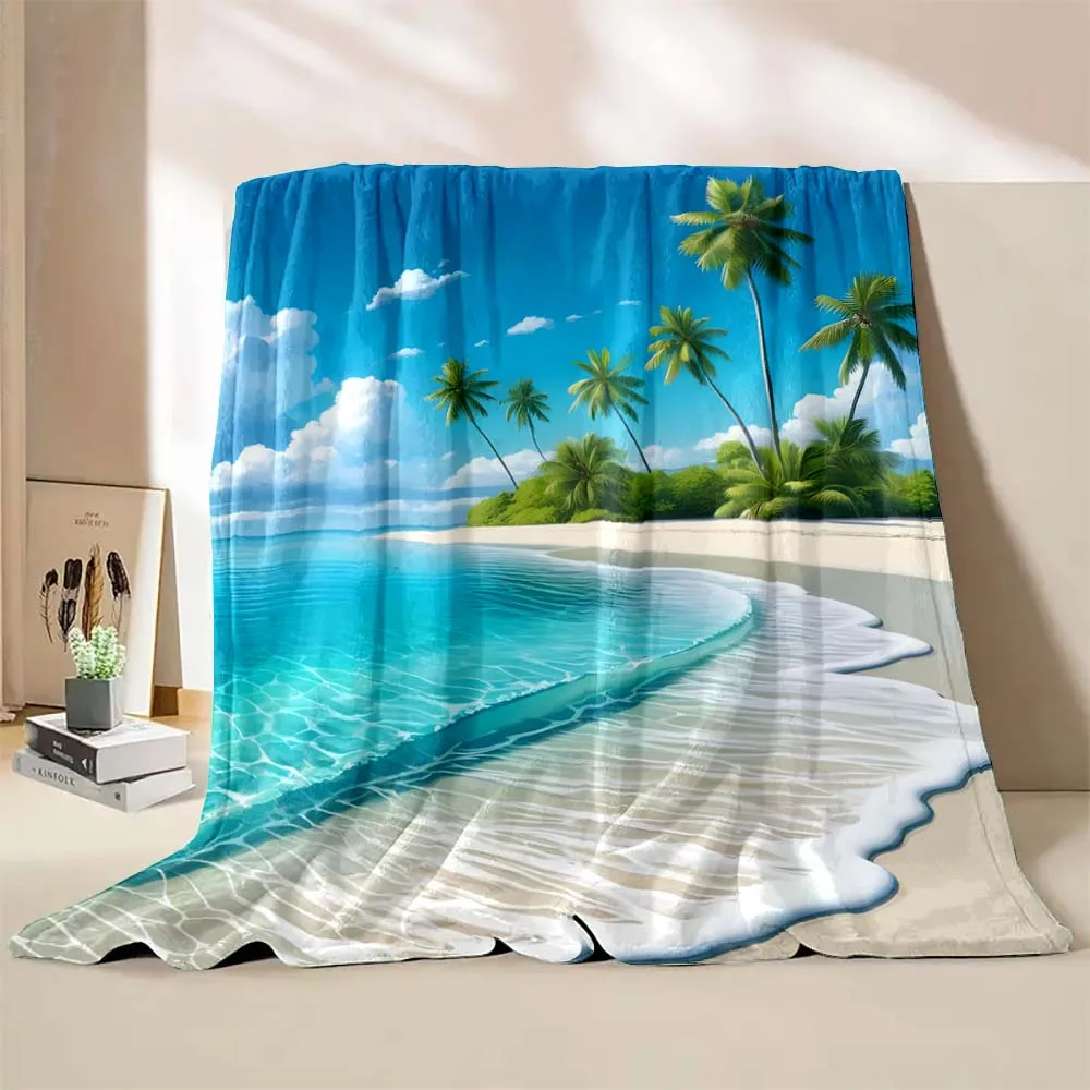 1PC Pretty Beach Coconut Tree Sea Printed Blanket Warm Soft and Comfortable Home Travel Blanket Sofa Bedding Cover Blanket Gifts