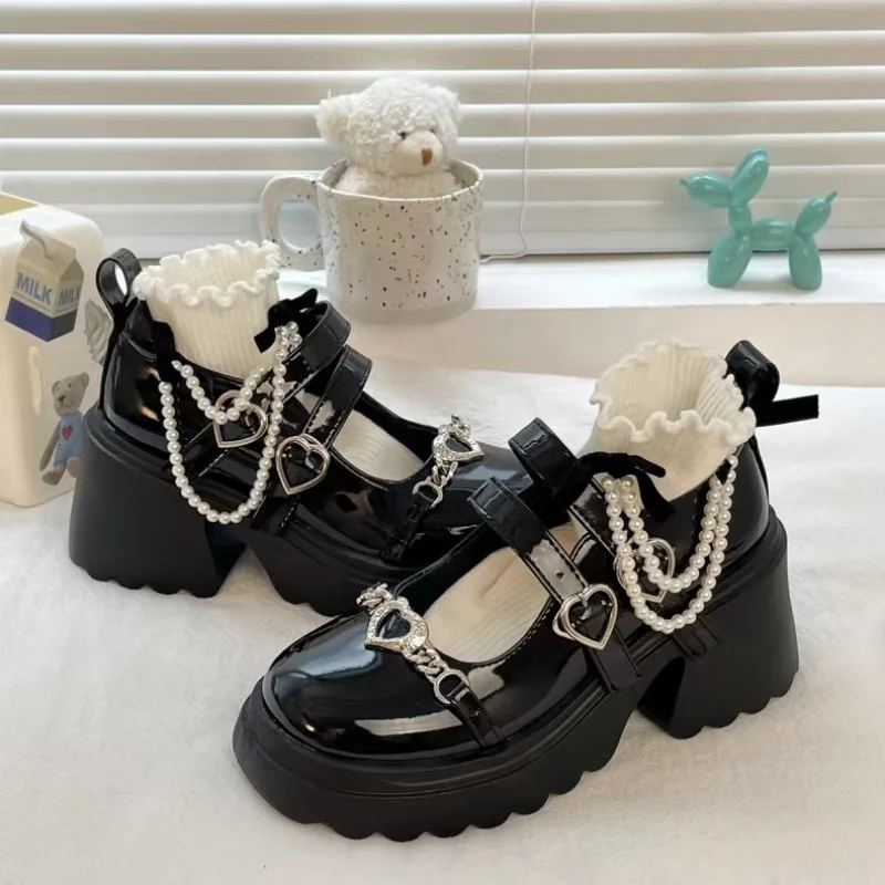 New Autumn Women British-Style Chunky Heel Loafers Lady Thick-Soled Height-Boosting Shoes Girls Soft-Soled Moccasins Casual Shoe