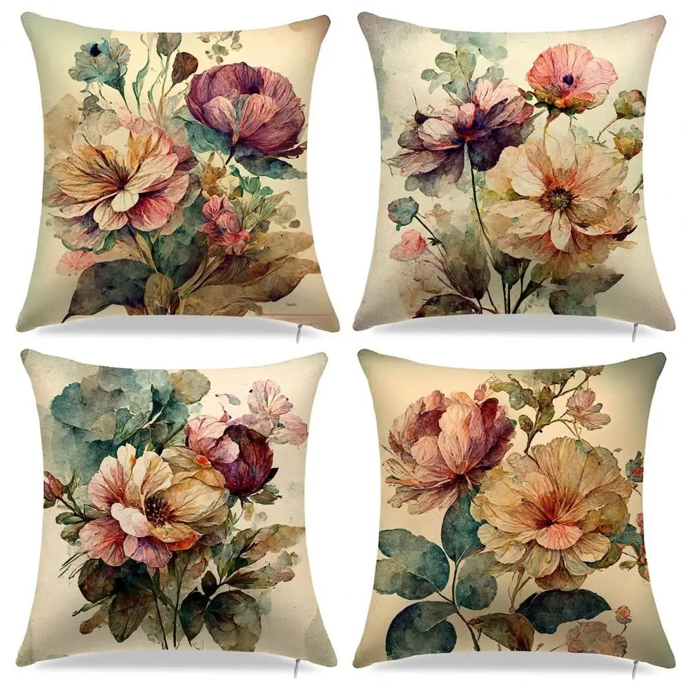 

Non-fading Pillowcase High-quality Fabric Pillowcase Elegant Floral Print Cushion Covers with Zipper Soft for Home for Couch