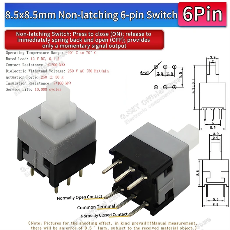 10 Stück 5,8x5,8 7x7 8x8 8,5x8,5mm Selbstverriegelnde/Nicht-verriegelnde Reset-/Multimeter-Taster, Taktiler Mikroschalter, 3/6-Pin Drucktastenschalter – Detail 23