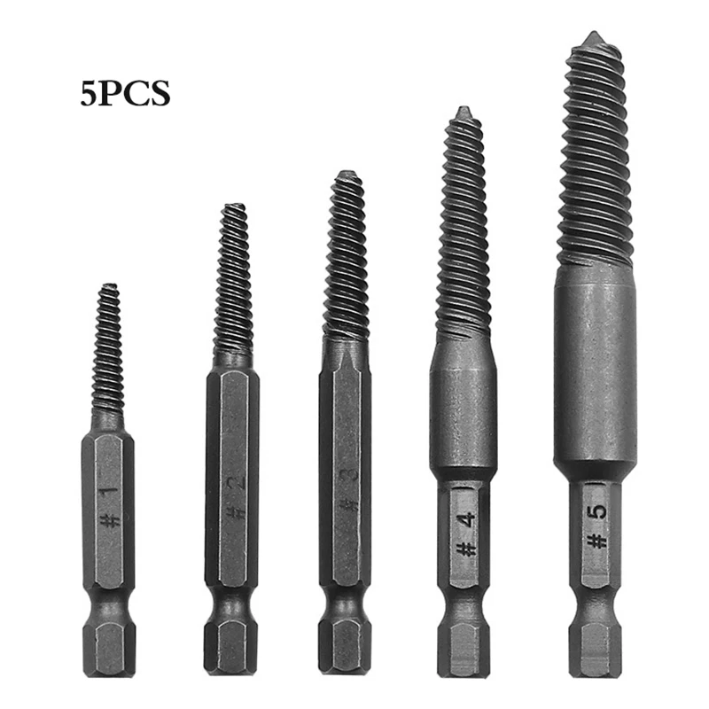 5PCS Screw Extractor Center Drill Bits Guide Set Broken Damaged Bolt Remover Hex Shank And For Broken Hand Tool