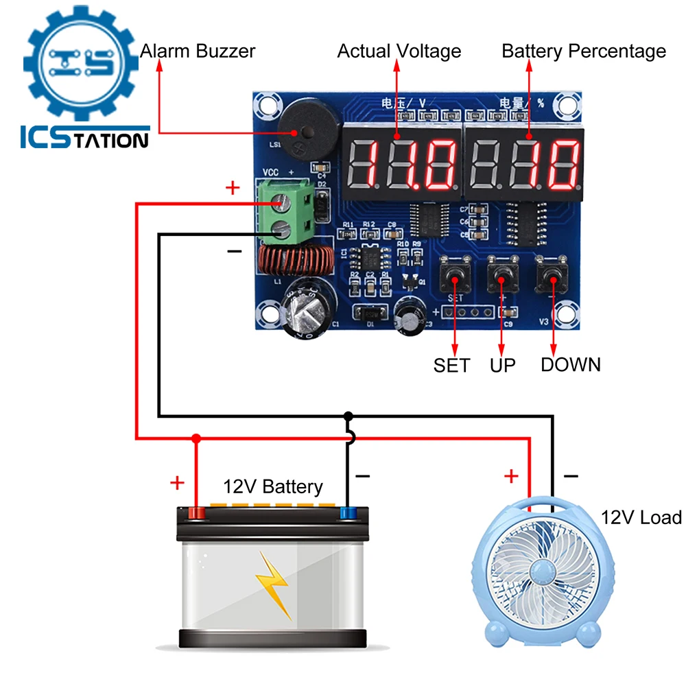 Battery Capacity Monitor DC 7V-80V XH-M241 Programmable Voltage Tester Low Capacity Percentage Alarm Remaining Level Indicator