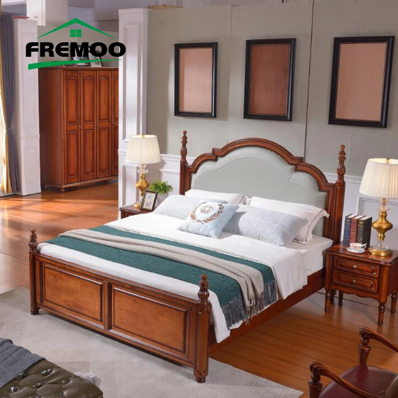 American Style Solid Wood Structure Upholstered Twin Nordic Simple Comfortable Doble Bed High Quality Lit 2 Personnes