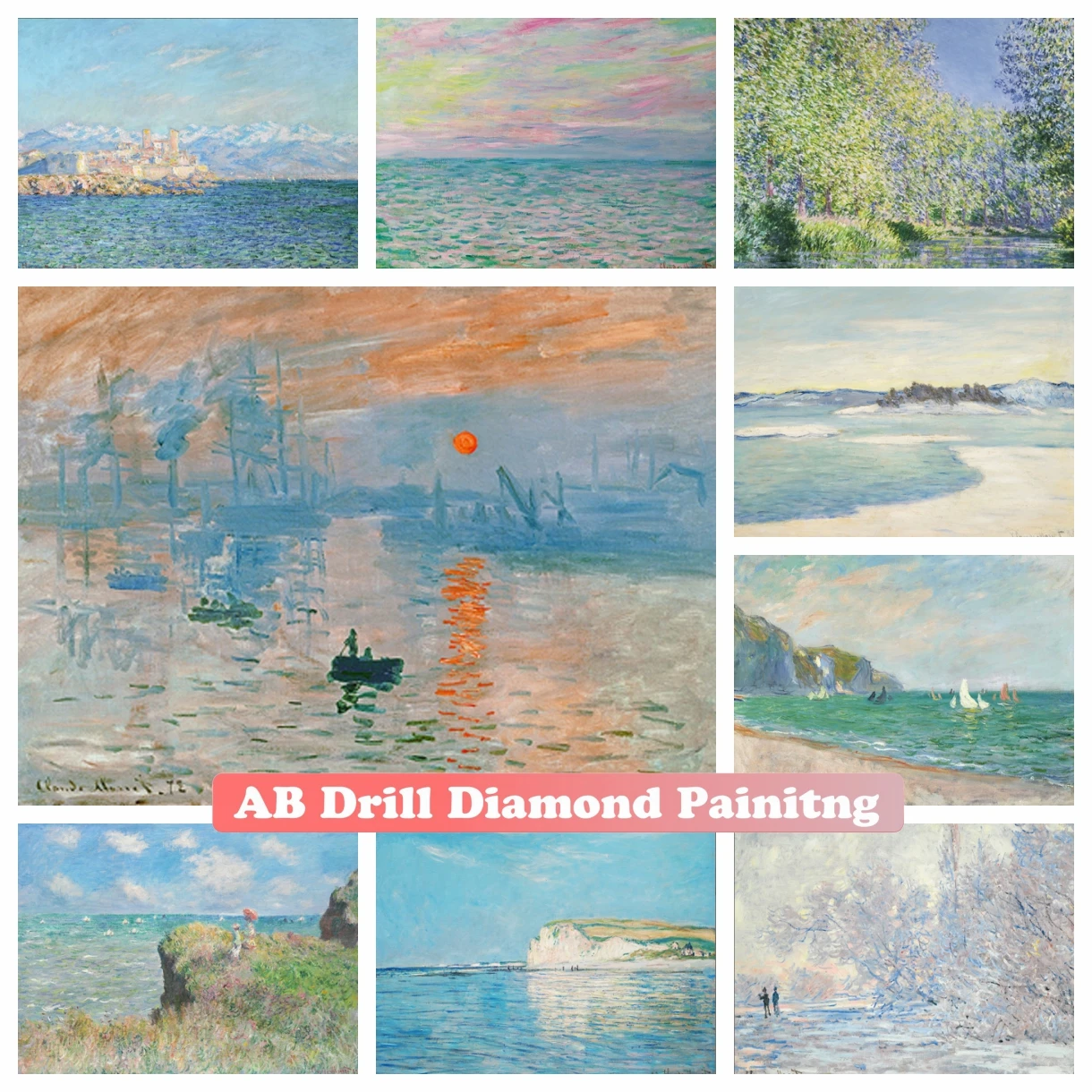 Claude Monet 5D AB Drill Diamond Famous Painting Impression Sunrise DIY Mosaic Cross Stitch Home Decor NEW Arrivals