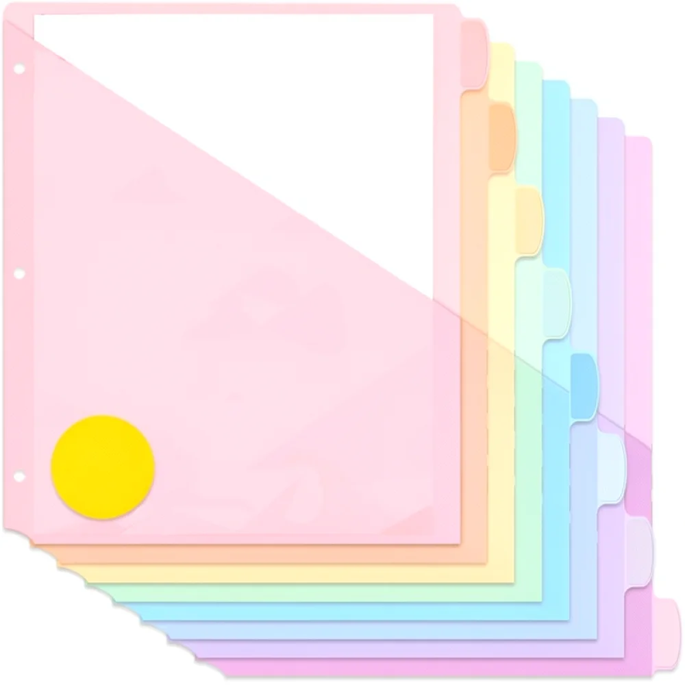 A4 Index Dividers For Three Hole Binder Macaron PP Plastic File Organizer Document Protector Storage Accessories