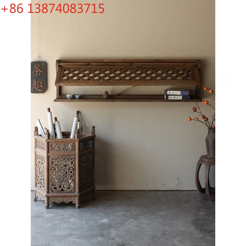 Chinese antique old support window, retro carved window pendant decoration
