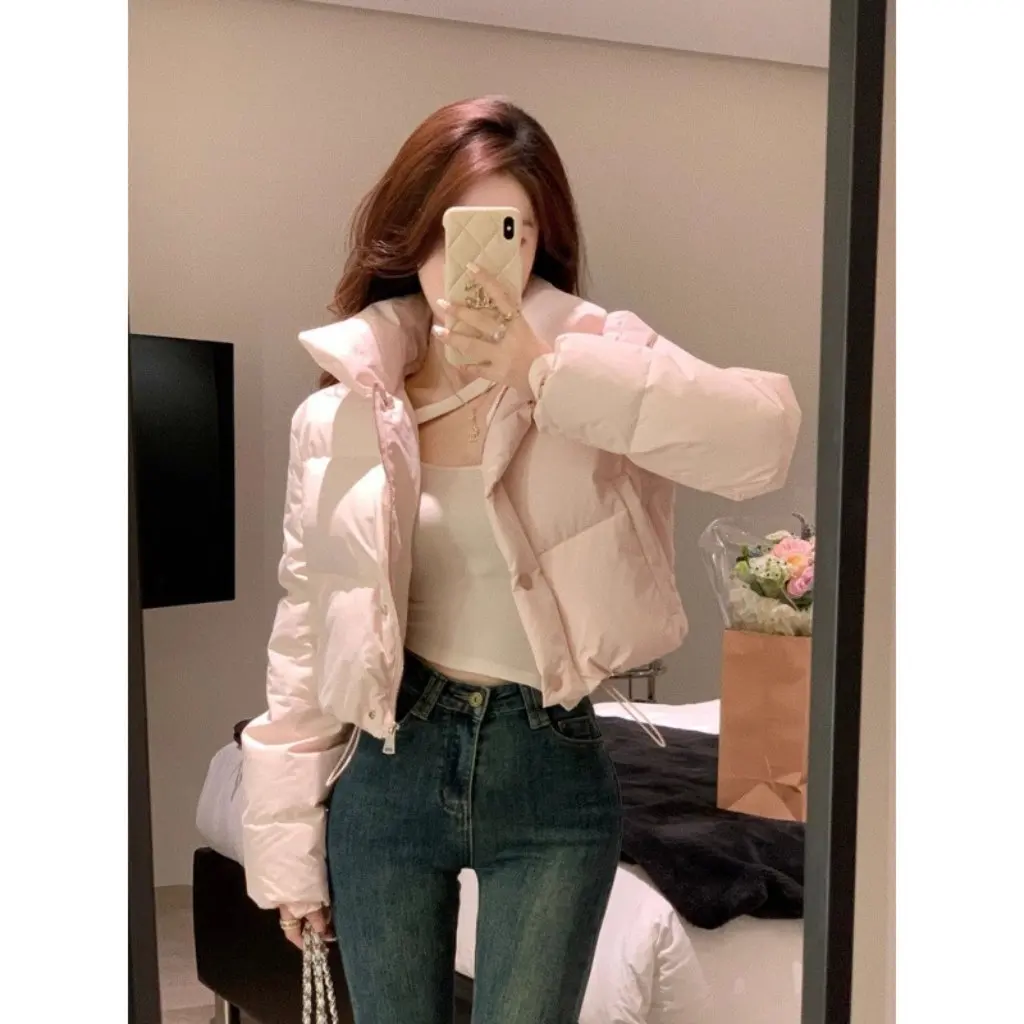 

Светло-розовая бархатная куртка на хлопковой подкладке, женская короткая корейская модная куртка трапециевидной формы, модное зимнее пальто