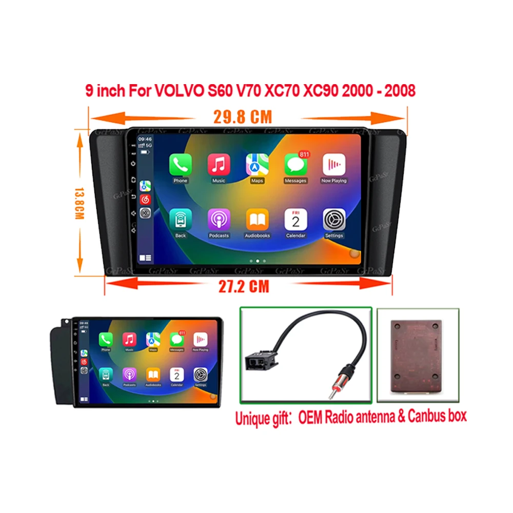 Auto radio CarPlay voor Volvo XC70 V70 S60 2000-2009 Android Auto multimediaspeler stereo 8-core autoradio DSP 5G WIFI scherm DVD - afbeelding 2