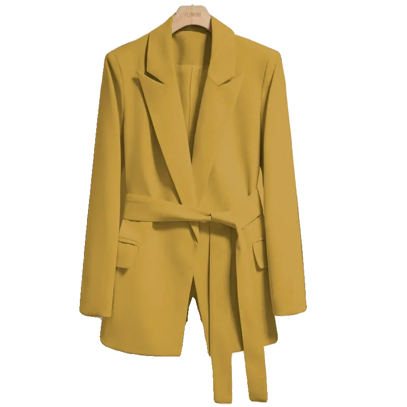 Faion Jaets feminino ternos casacos corte reto fino ajuste longo sve comprimento médio com cinto cor pura primavera 2025