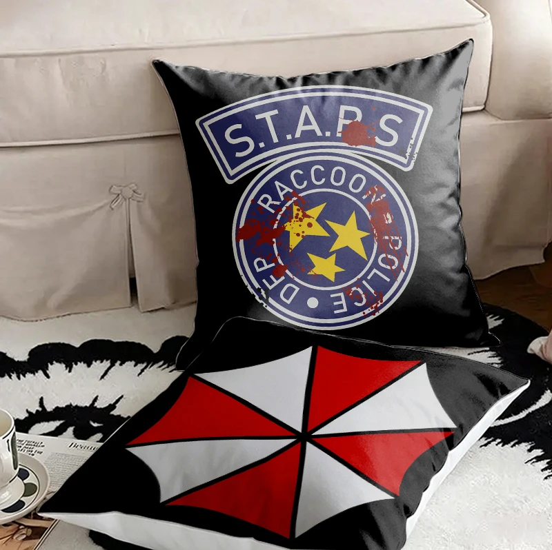 Game R-Resident E-Evil U-Umbrella Pillow Case Square Double-Sided Printing Short Plush Sofa Cushion Cover Bedroom Bedside Pillow