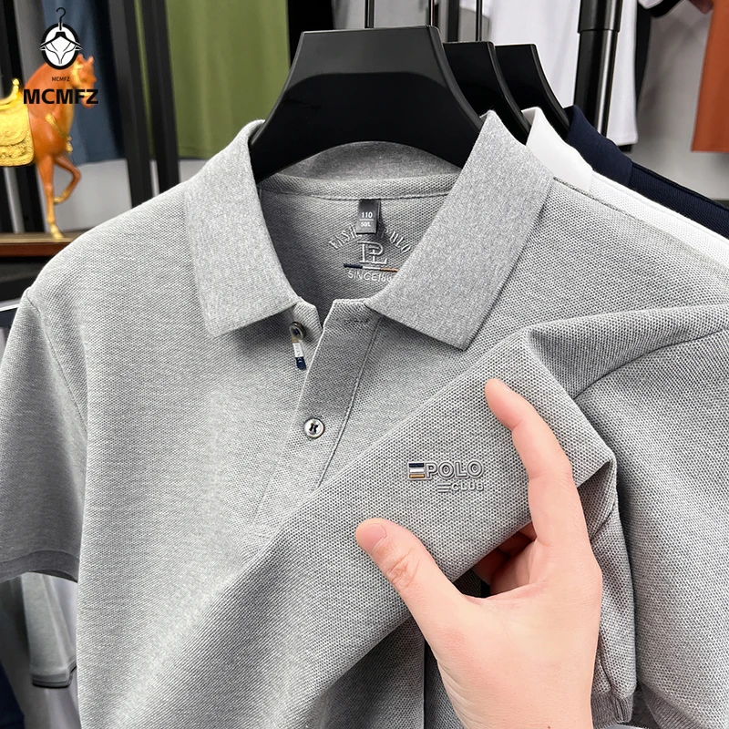 High elastic mens mesh polo short sleeve shirt thin lapel single button collar multi scene business casual daily garment