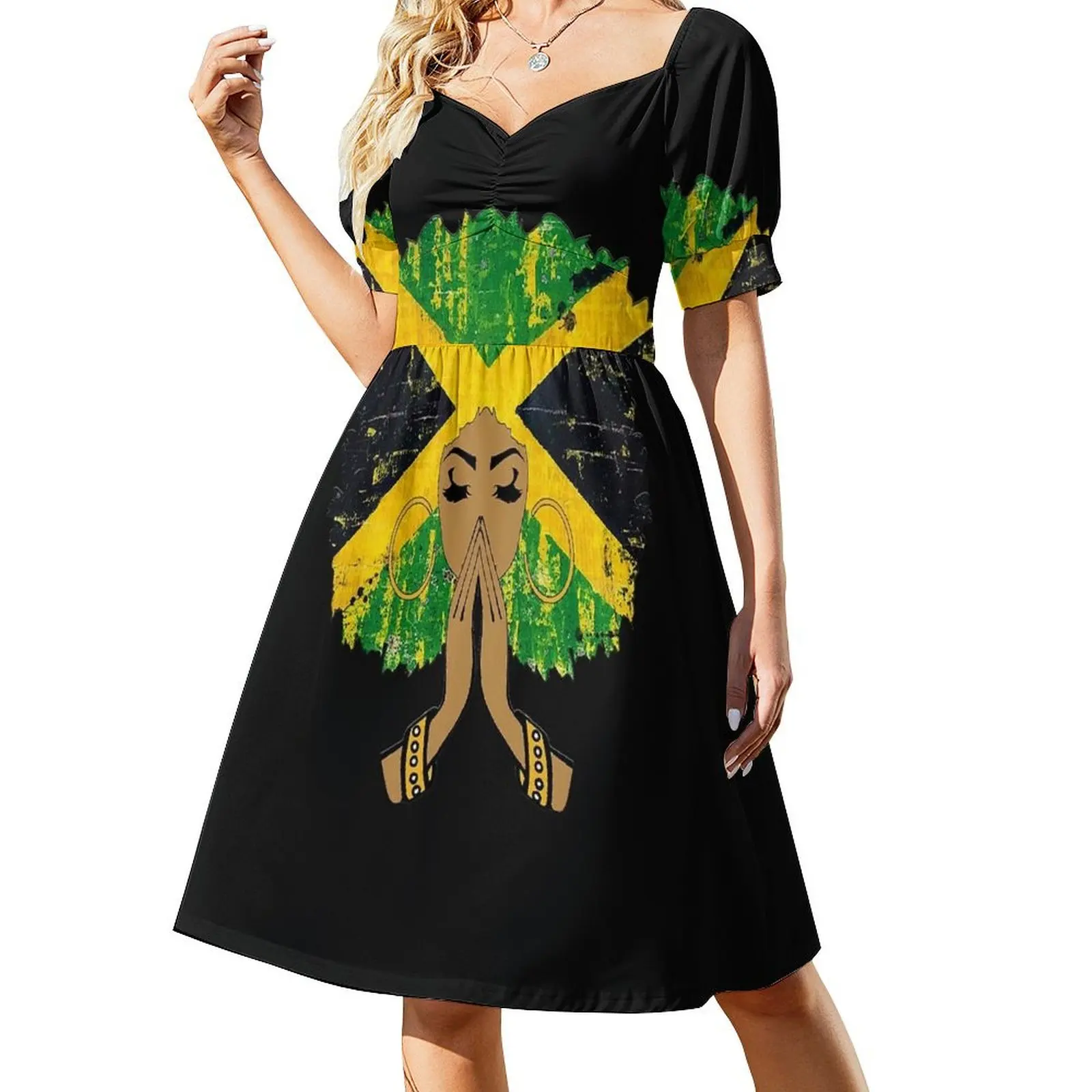 

Jamaican Flag Black Woman Melanin Queen Afro Short Sleeved Dress Elegant gowns luxury evening dresses 2025 Dress