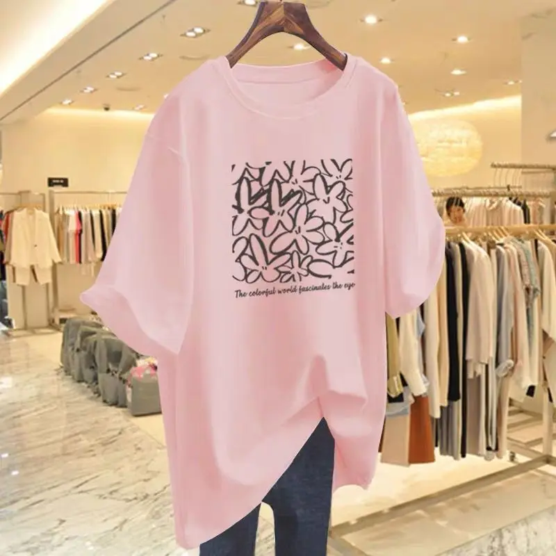 

Women Clothing Fashion Hand-Painted Star Printing T-shirt Summer O-neck Short Sleeve 100 Cotton Basic Tees Casual Loose Pullover