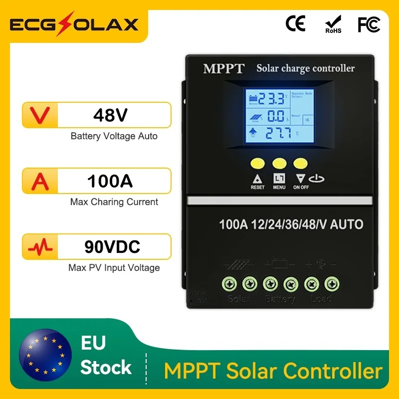 ECGSOLAX 100A MPPT Regolatore di carica solare 48V Regolatore di carica automatico della batteria solare fotovoltaica con doppio USB