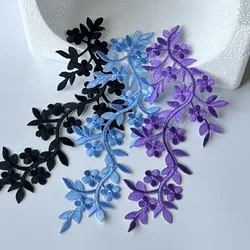 1Pcs Black Blue Plum Blossom Flower Embroidery Patch Applique Clothing Fabric Sticker Iron On Dress Patch Craft Decoration DIY