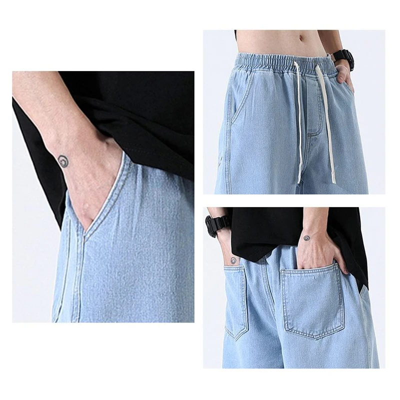 2025 جديد الرجال الشتاء جينز غير رسمي الذكور موضة فضفاضة مستقيم الدينيم السراويل سليم صالح مرونة الخصر الدخان رمادي أزرق فاتح بنطلون