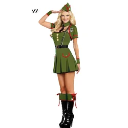 Women's Sexy Military Soldier Costume - Army Green Halloween Cosplay Uniform, Adult Party Outfit, Role Play Dress
