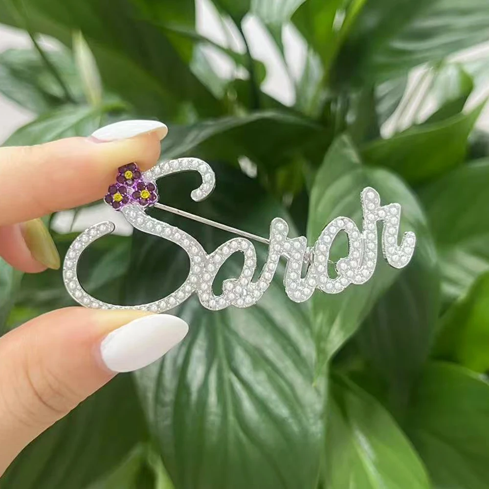 Red Rhinestone Soror Pin with Violet Floral Accent
