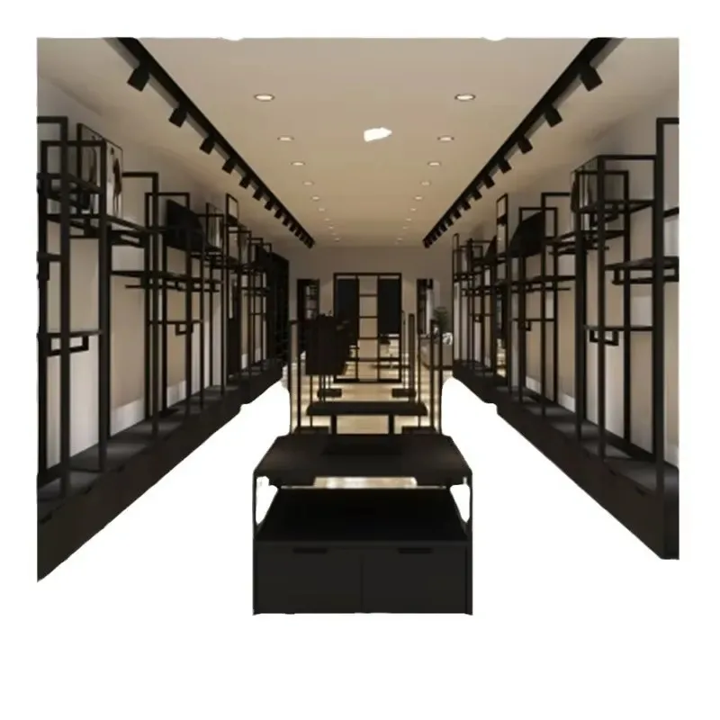 The whole store designs custom floor-to-ceiling thickened reinforced steel pipe display stands for men's and women's