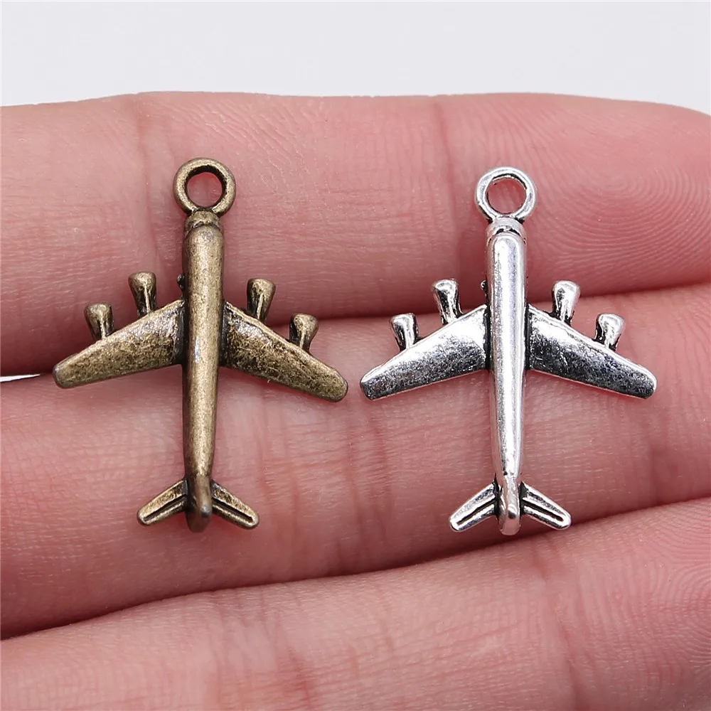 WYSIWYG 10pcs 27x21mm Airplane Fighter Charm Pendants For Jewelry Making 2 Colors Aircraft Pendants Charm