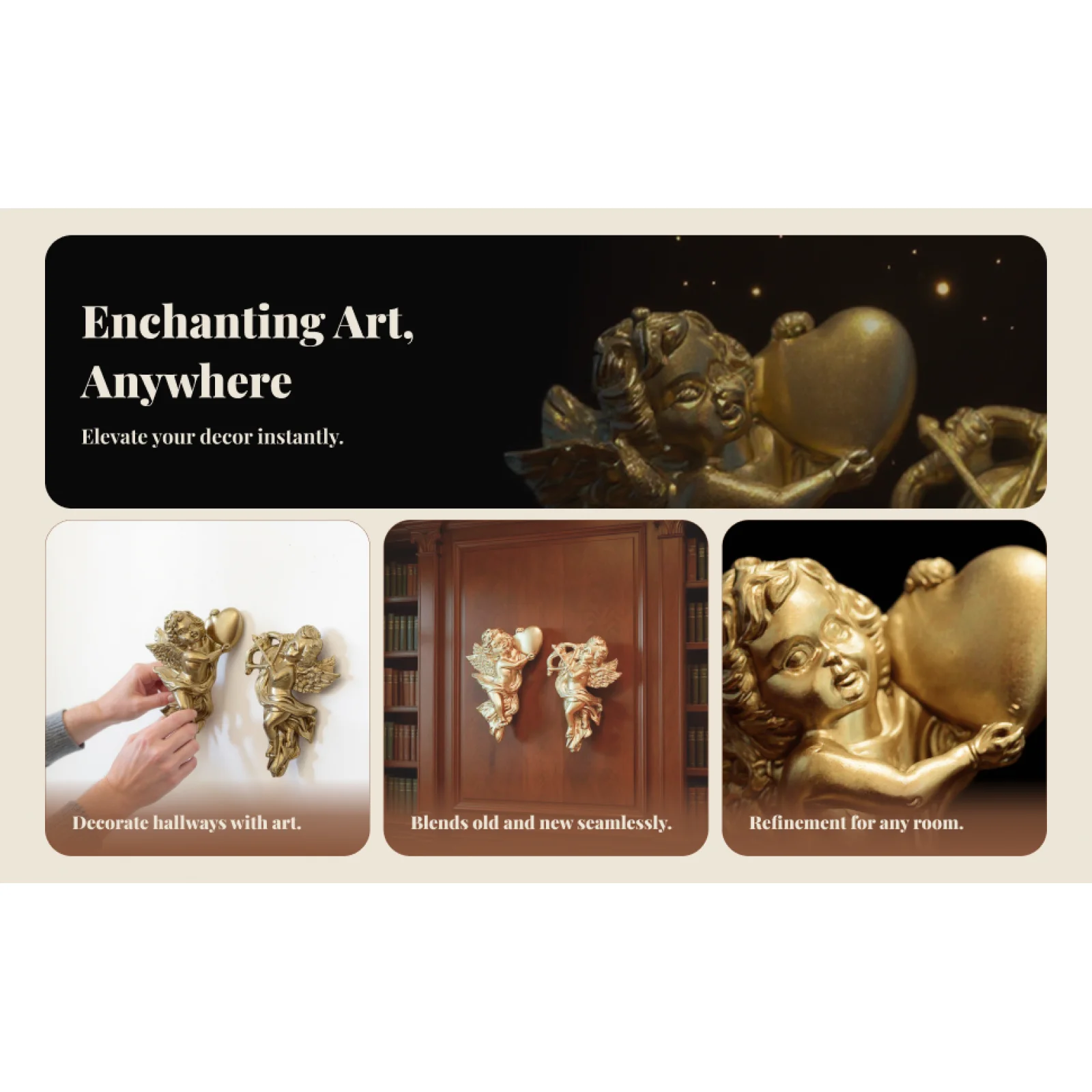 Hanging Angel Statue Figurine Resin Wall Sculpture 3D Cherub Collectible Art Decor for Home Living Room Entryway