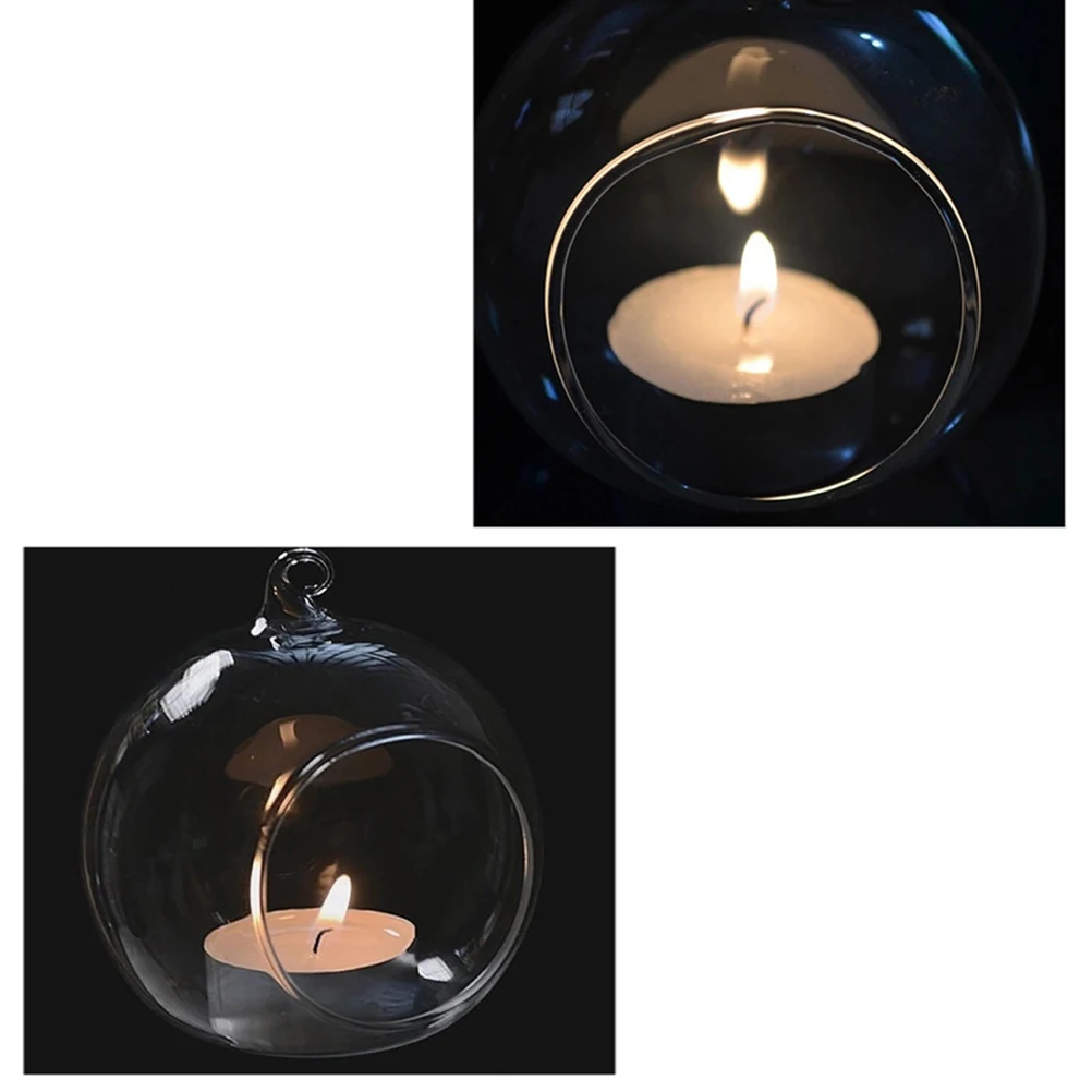 1Pcs Hanging Tealight Holder Glass ORB Terrarium Glass Globe Candle Holder Candlestick Wedding Bar Decor