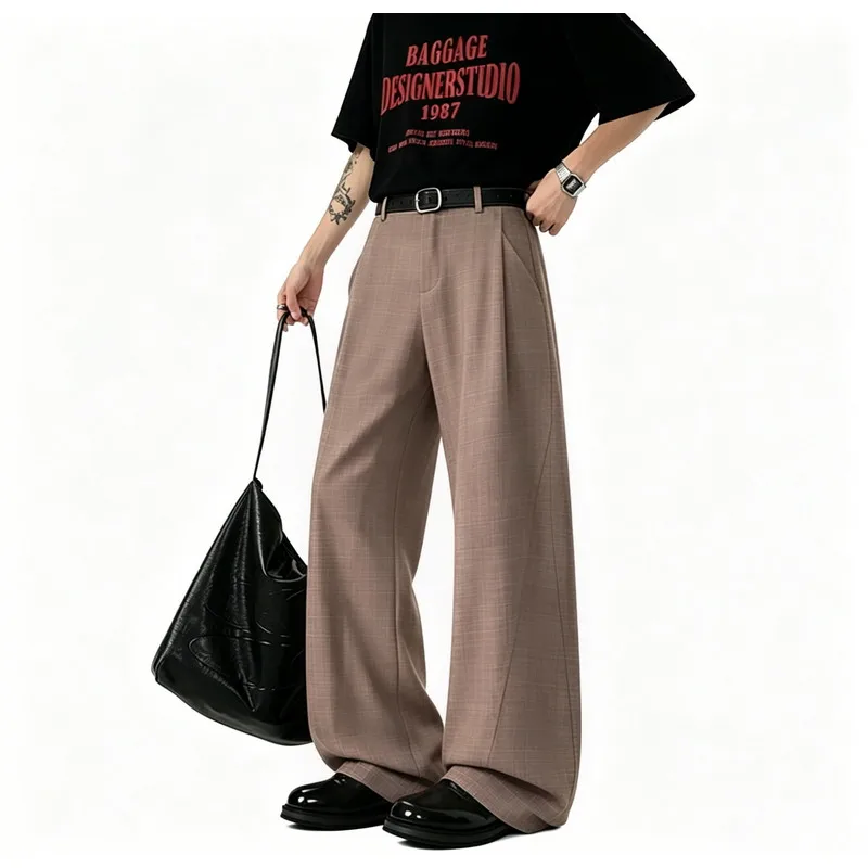 Men's High Waist Wide Leg Suit Pants Summer Drape Fabric Loose Fit Casual Trousers Solid Color Streetwear Long Pants Plus Size