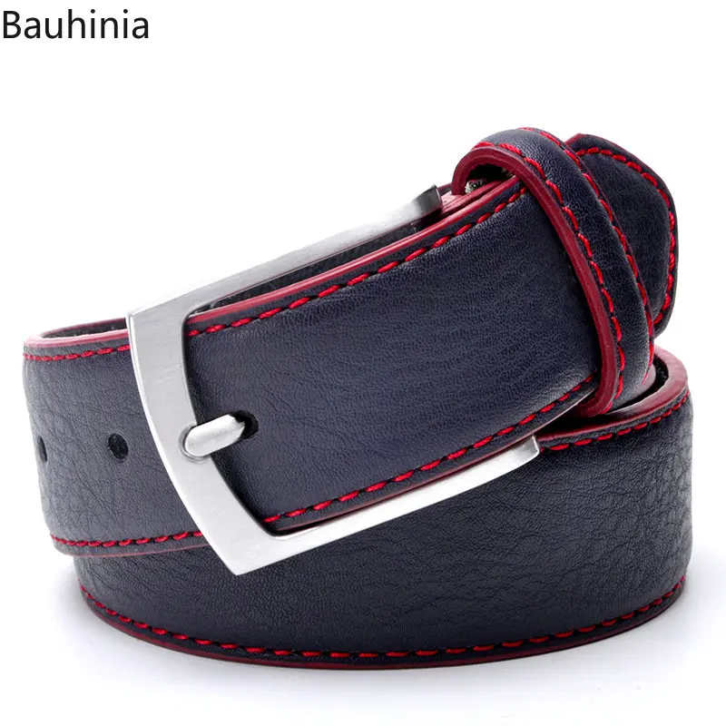 Bauhinia-Cinturón de cuero de vaca de dos capas para hombre, cinturón de lujo con hebilla de Pin, informal, a la moda, 100, 110, 120, 130cm