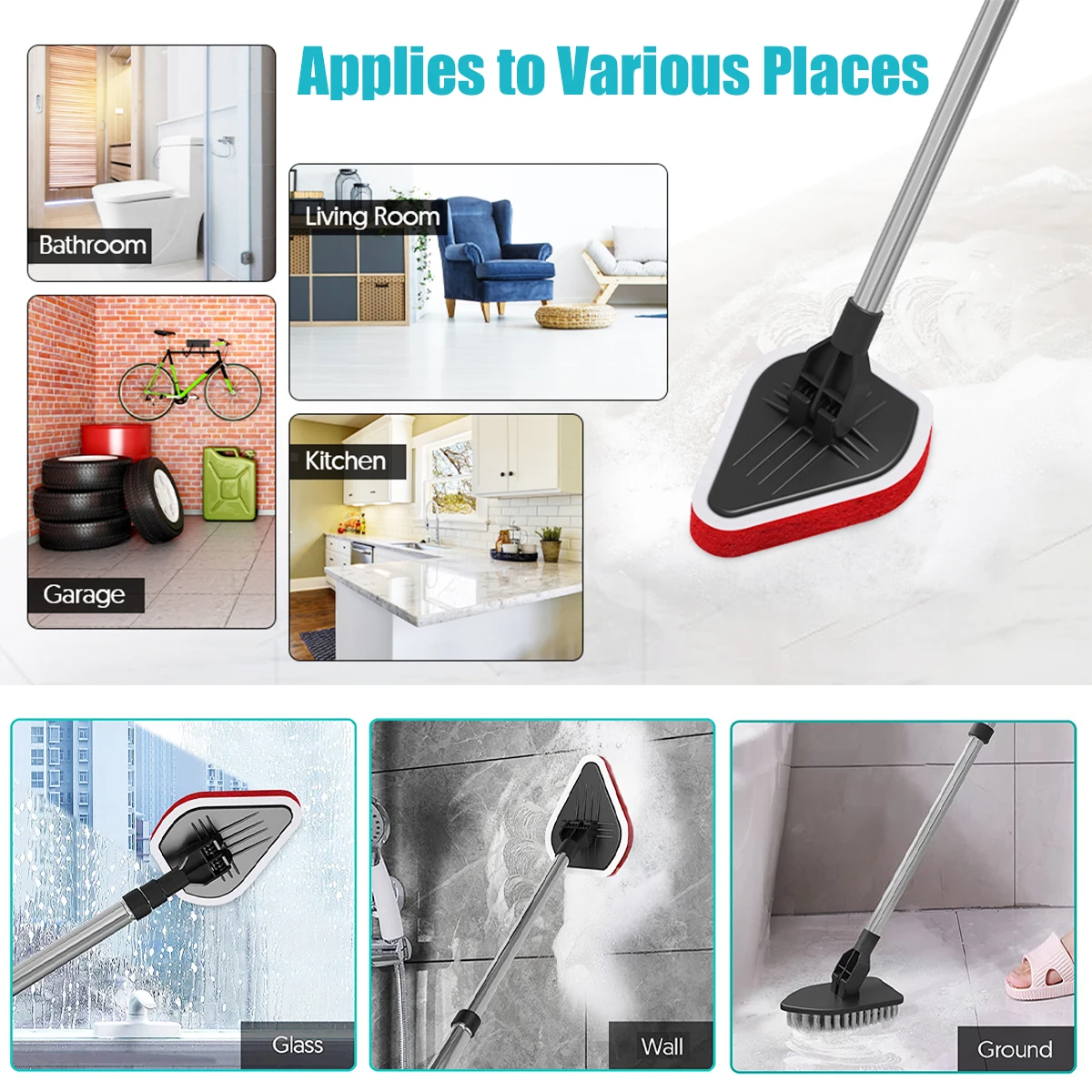 Adjustable Cleaning Brush Set Floors Cleaner Tools Cleaning Scrub Household Wiper Sponge Brush for Bathroom Shower Kitchen Tools