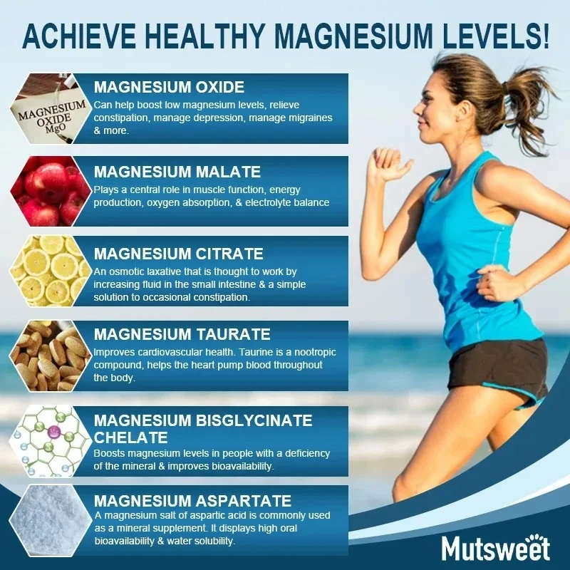 Magnesium Complex Citrate Malate Taurate Bone Supplement for Sleep Leg Cramps Muscle Relaxation Improve Heart Healthy