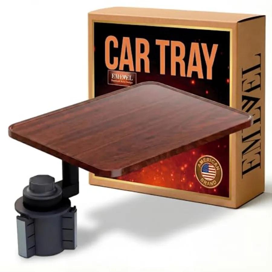 

360° Rotating Wood Car Tray Drive Thru Tray and Cup Holder Car Desk Car Table Tray for Eating Work and Travel Adjustable Laptop