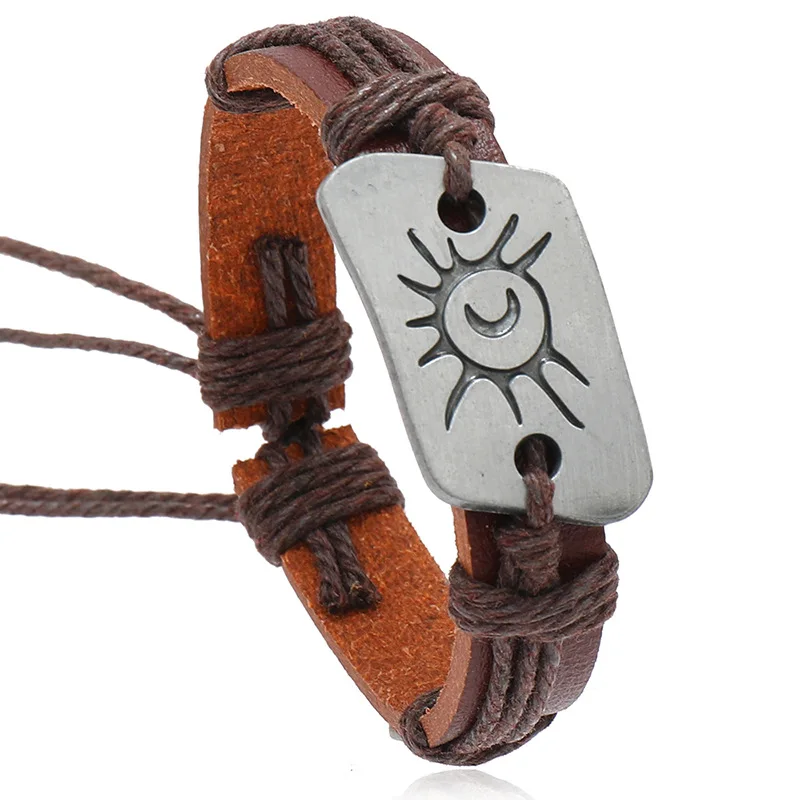 Hand Knitting Hip Hop Rock Band Bracelet Steam Punk Totem Band Symbol Adjustable Charm Leather Bracelets Men Women Collection