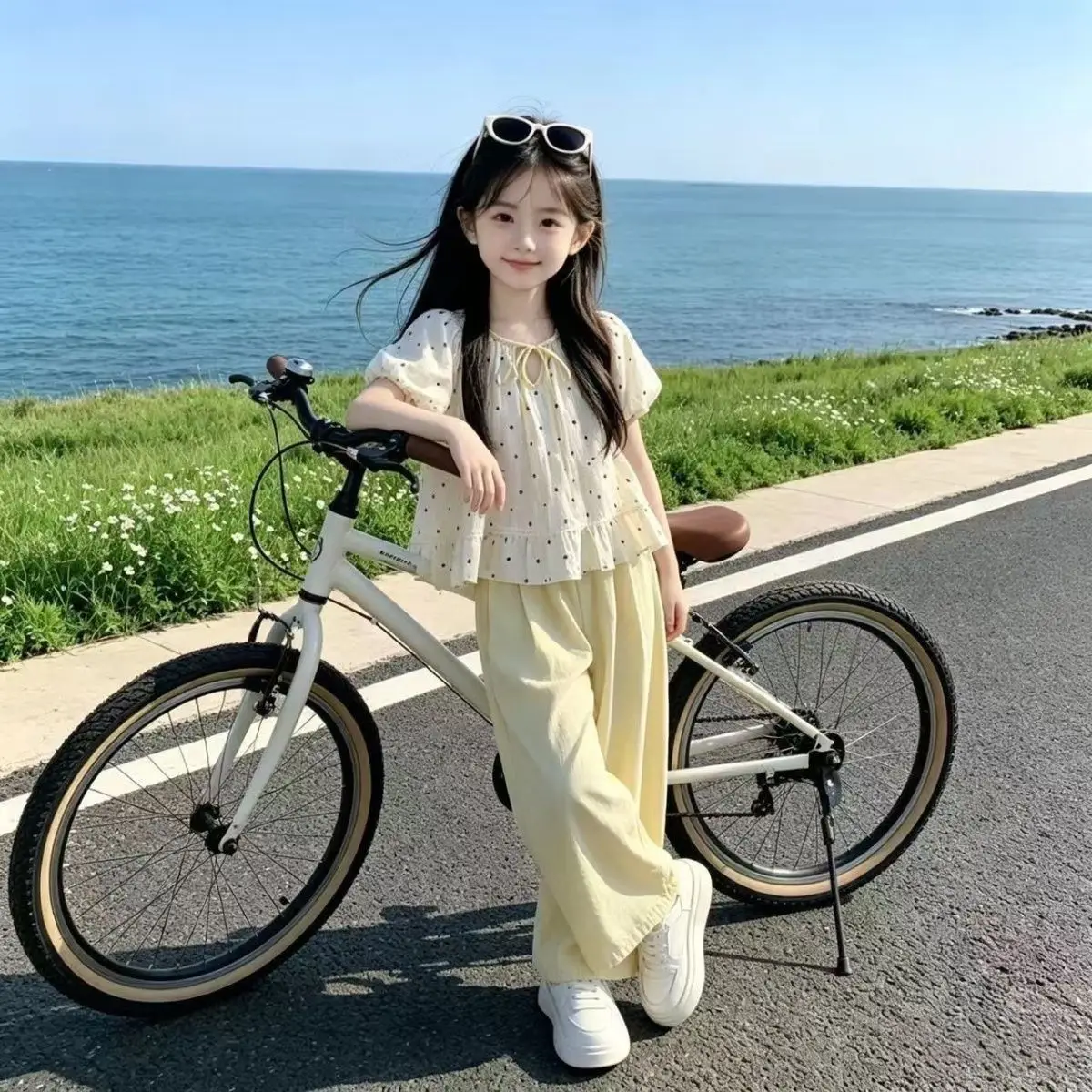 6577 Girls Summer Sweet Polka Dot Shirt+Yellow Pants 2Pc Suits Teenage Kids Korean Style Casual Streetwear Children Clothes Sets