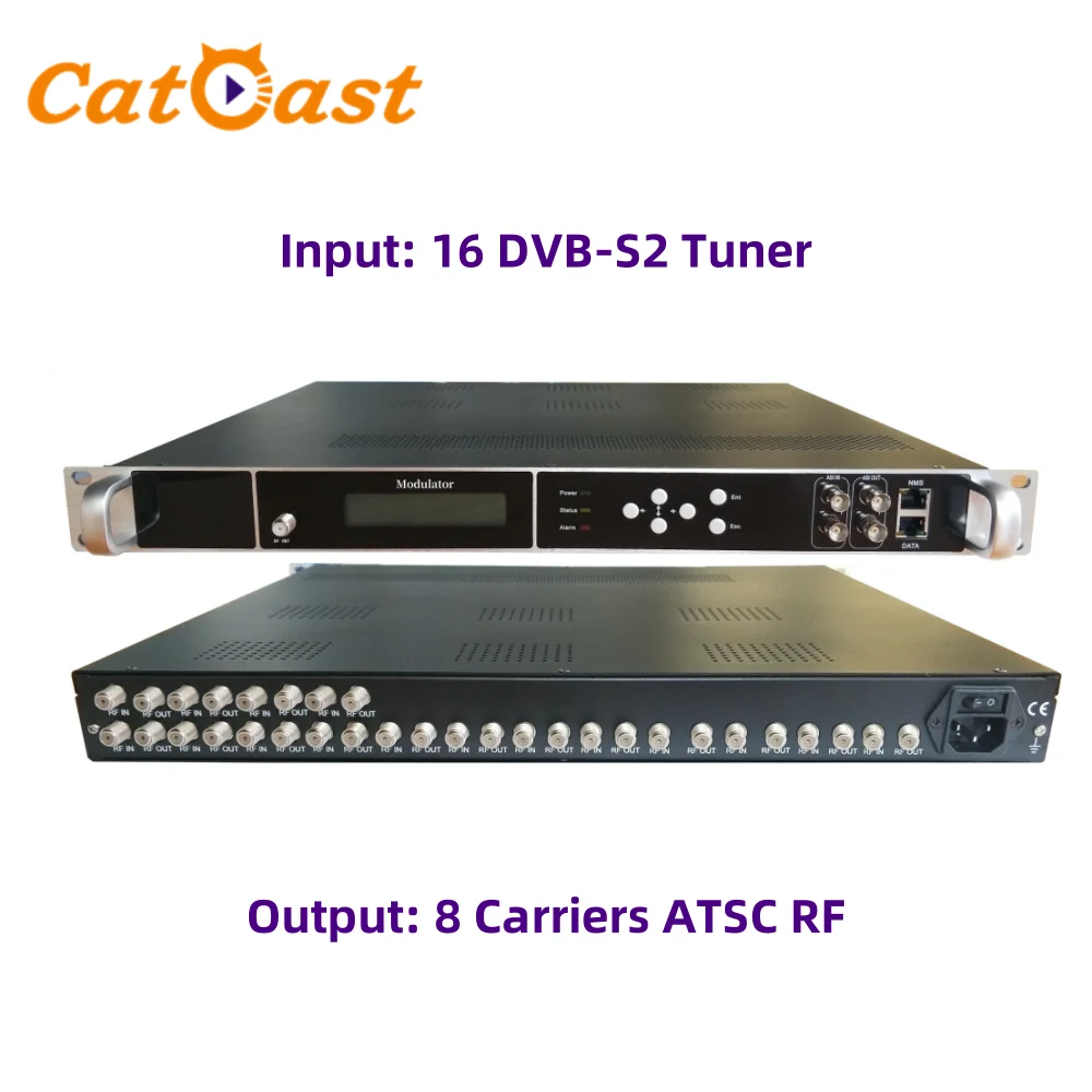 Digital Modulator 16 FTA DVB-S2 Tuner to 8 Carriers ATSC RF Modulator