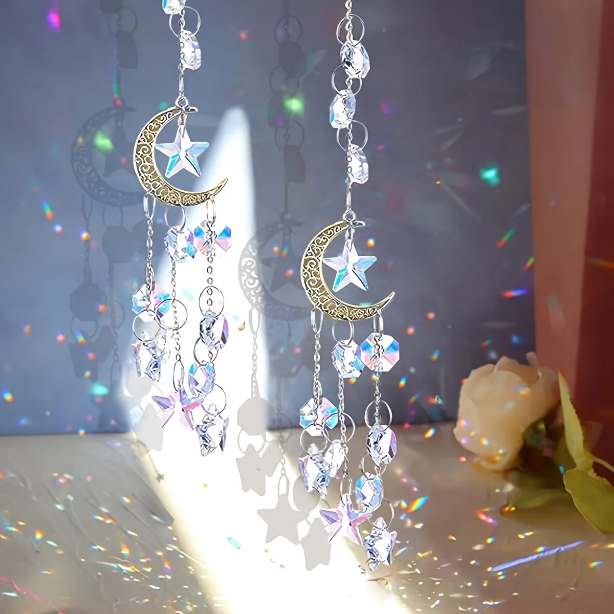 Sparkling Crystal Starlight Sun Catcher, Shimmering Glass Wind Chime for Bedroom, Living Room & Car Interior Decor