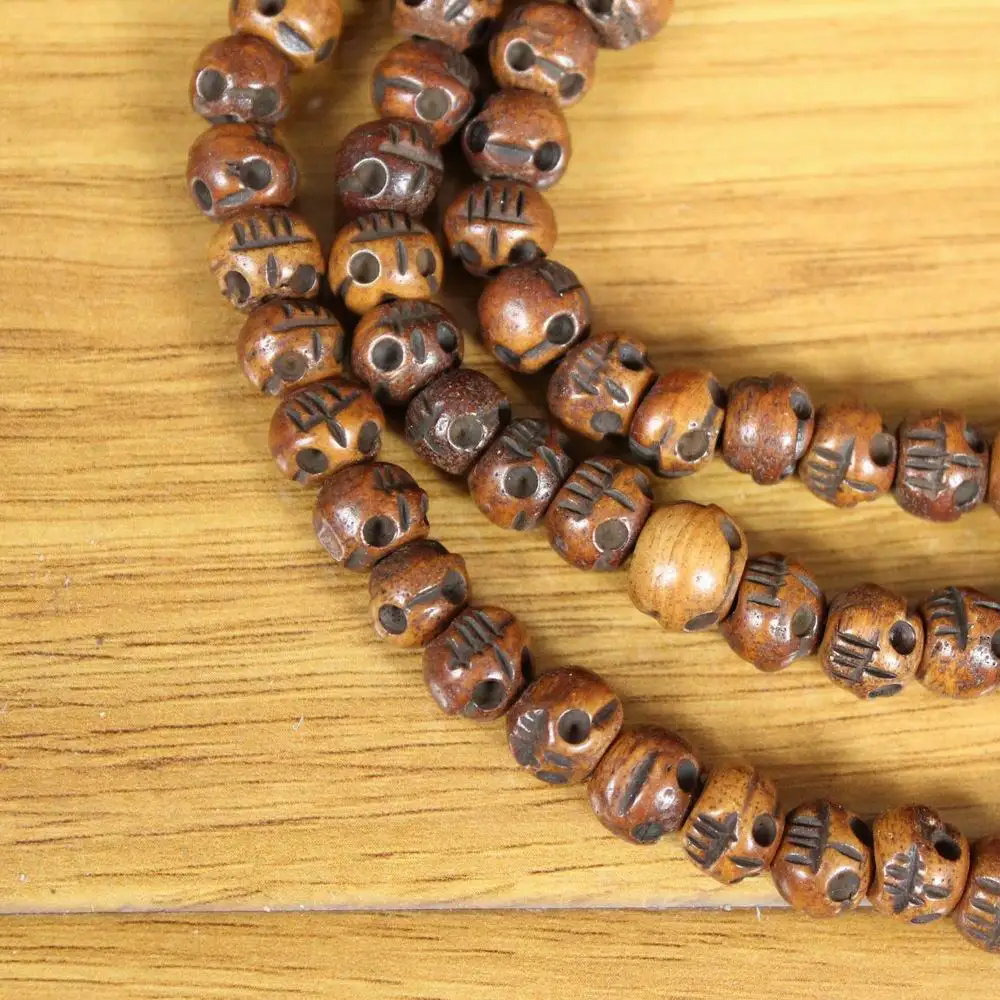 ML217 Ethnic Tibetan 10mm Skull Yak Bone Beads 108 Mala Rosary Prayer Necklace