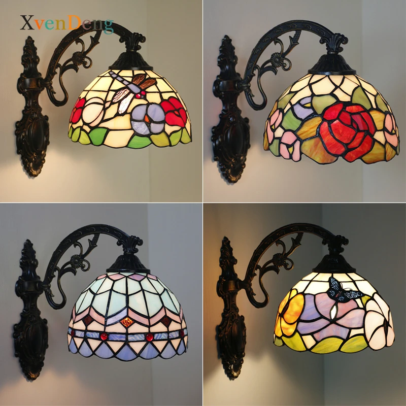 

Mediterranean Baroque Wall Lamp Vinatge Tiffany Stained Glass Wall Lights for Home Decor Bedroom Bathroom Mirror Light Fixtures