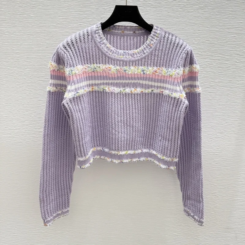 بلوفر نسائي محبوك ومطرز عالي الجودة من قماش الجاكار مزين بالألوان سترة قصيرة الطراز 251028135