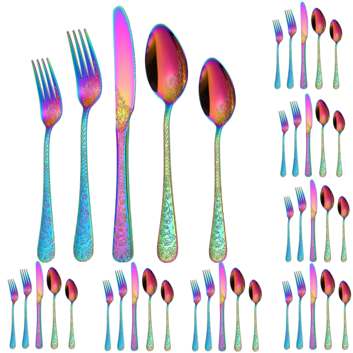 

Floral Flatware Set for 8 Stainless Steel Silverware Eating Utensils Cutlery for Home Kitchen Parties Wedding Festival Durable