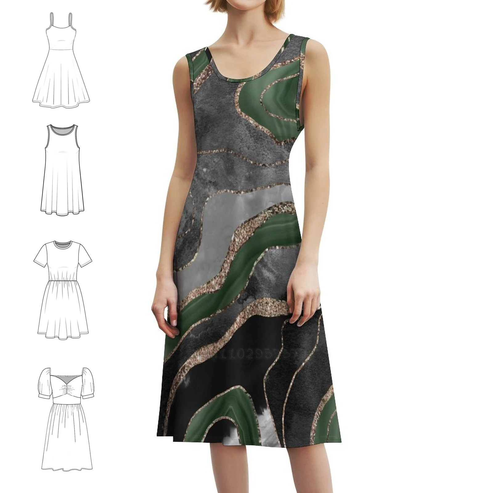 

Green Black Marble Agate Gold Glam #1 ( Photo Of Bohemian Sleeveless Dress For Women Print Beach Party Dresses Collage Pattern